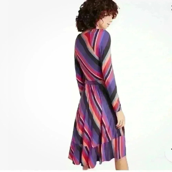 Maeve Anthropologie Angelique Striped Long Sleeve Midi Wrap Dress. Size Large - Picture 2 of 9